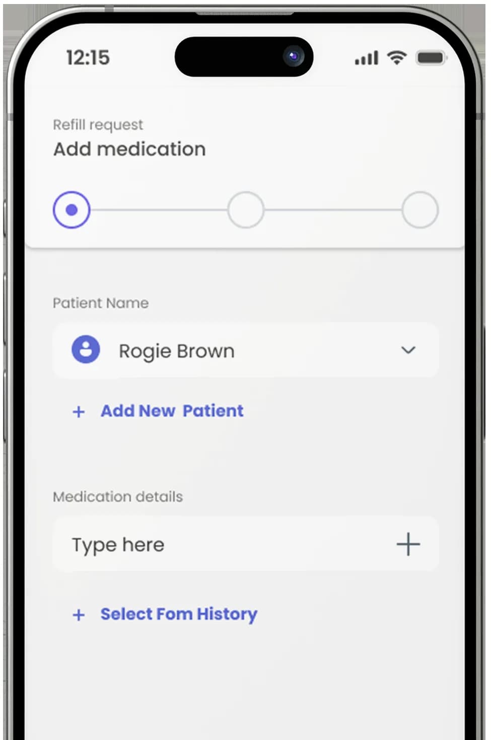 Quick Rx app prescription refill screen